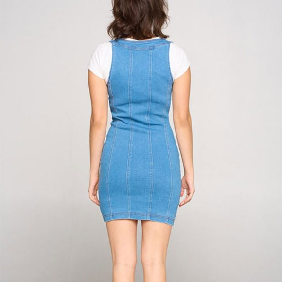 Denim Stretch Button Down Sleeveless Jacket Dress - Picture 4 of 4